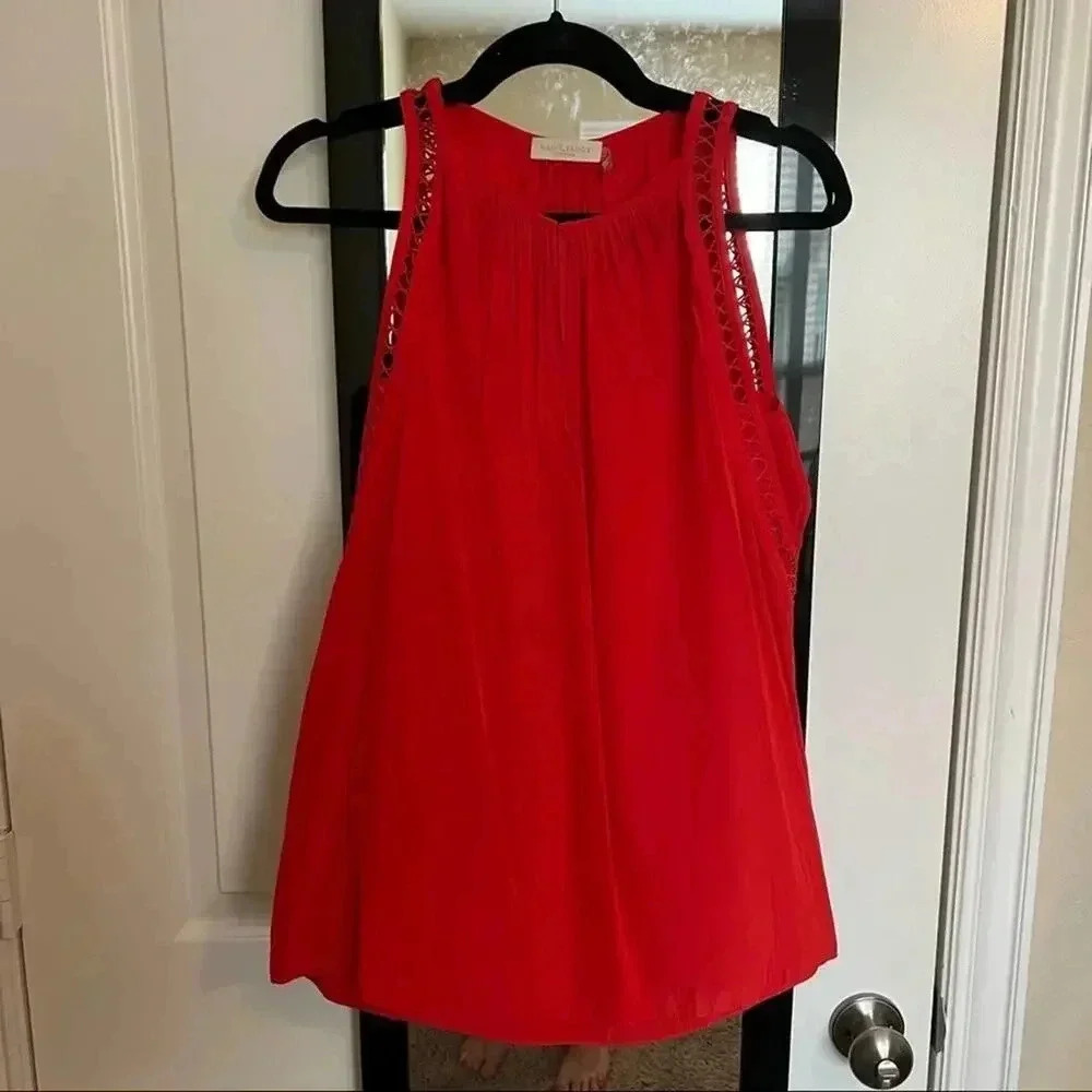 Ramy Brook Red Sleeveless Ladder-Trim Blouse